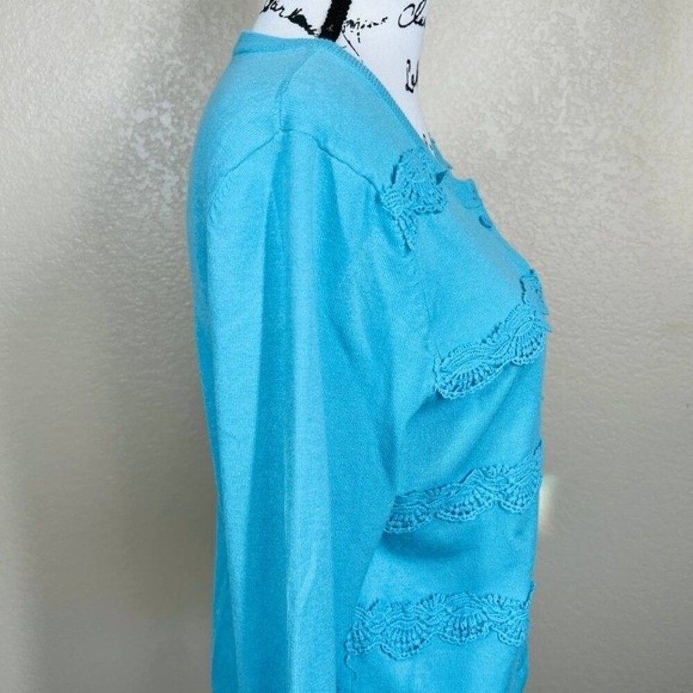 Cable & Gauge Blue cardigan long sleeve with Crochet Lace size L granny core - Picture 8 of 14